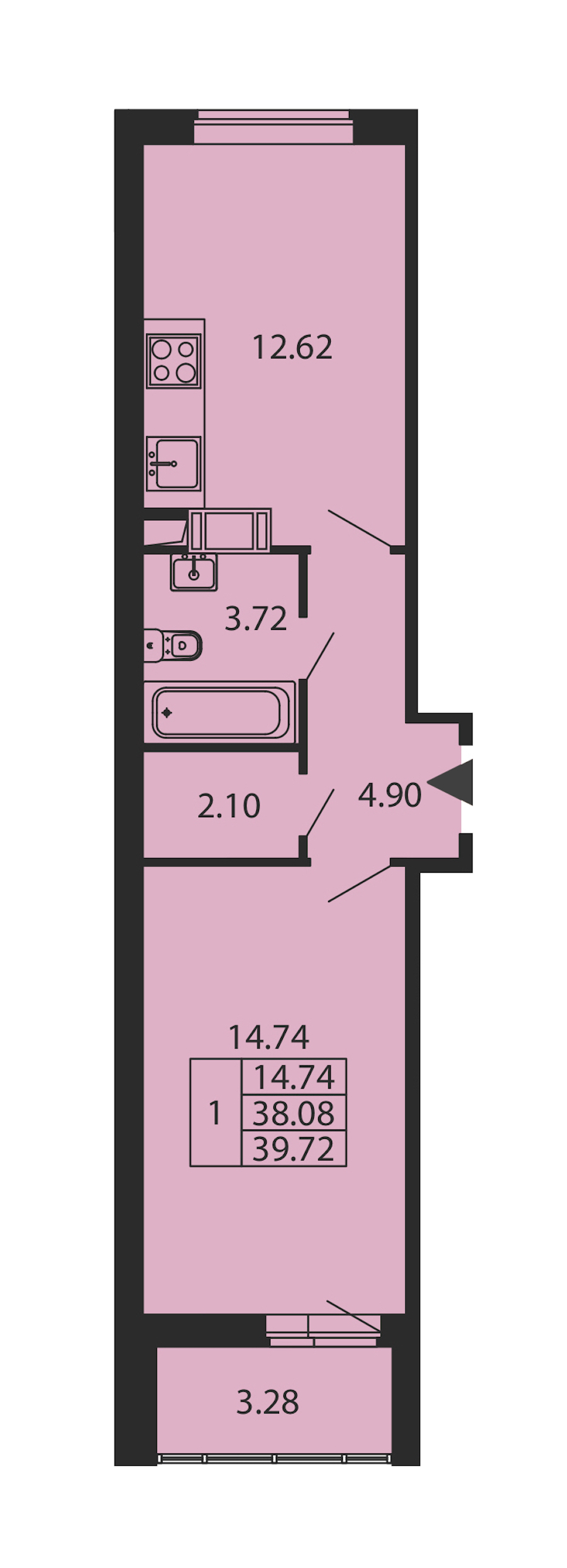 1-комнатная квартира 38.08 м², 3/12 эт., ЖК «Полис ЛАВрики»
